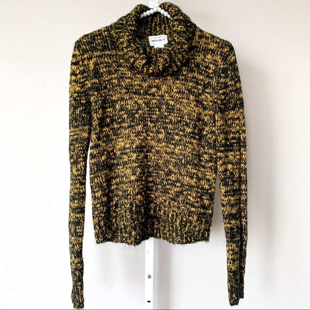 FOR THE REPUBLIC Black and Yellow Turtleneck Neck Long Sleeve Sweater Size XS
